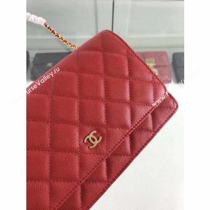 Chanel Caviar Leather Wallet On Chain WOC Bag A33814 Red 2019 (hot-9062122)