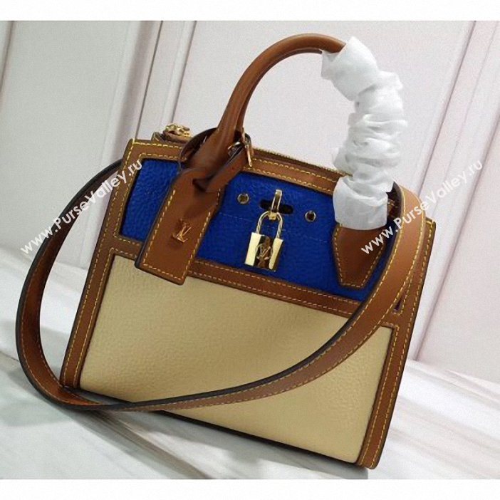 Louis Vuitton Taurillon Leather City Steamer Mini Bag M55099 Blue/Beige 2019 (gaoshang-9062016)
