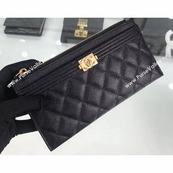 Chanel Caviar Leather Boy Pouch Clutch Bag A84478 Black (hot-9062153)