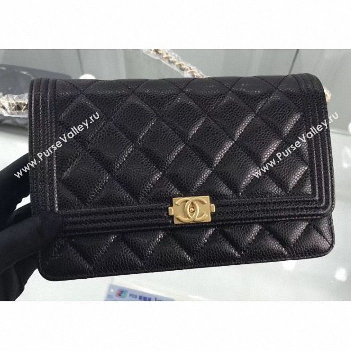 Chanel Grained Leather Boy Wallet On Chain WOC Bag A80287 Black/Gold (hot-9062101)