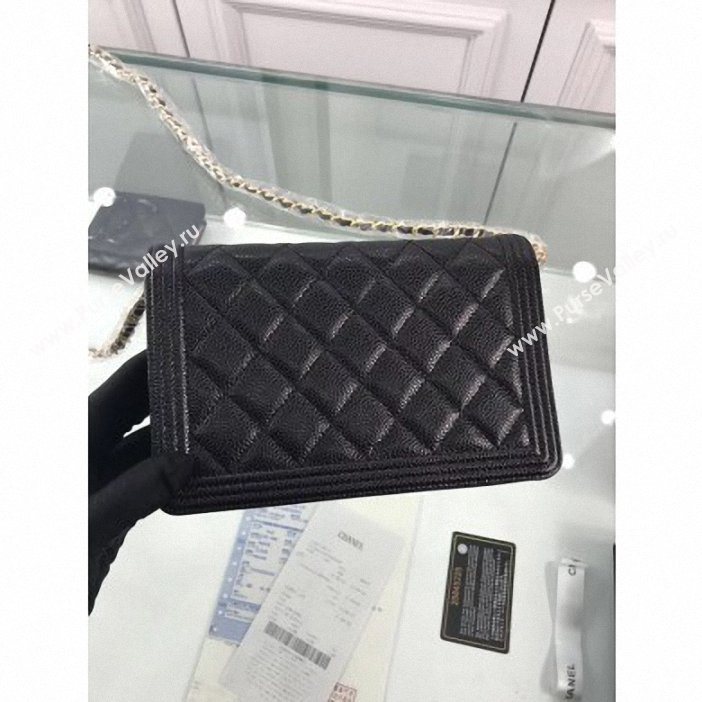 Chanel Grained Leather Boy Wallet On Chain WOC Bag A80287 Black/Gold (hot-9062101)