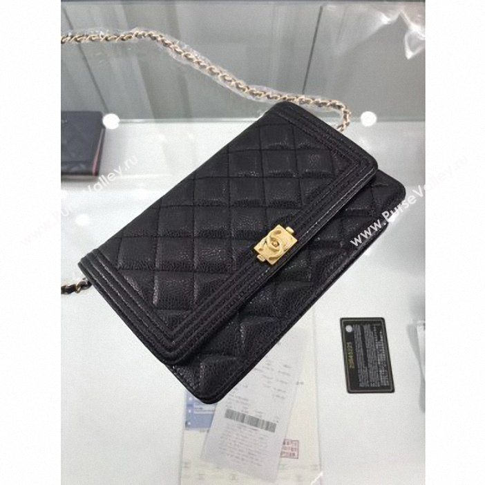 Chanel Grained Leather Boy Wallet On Chain WOC Bag A80287 Black/Gold (hot-9062101)