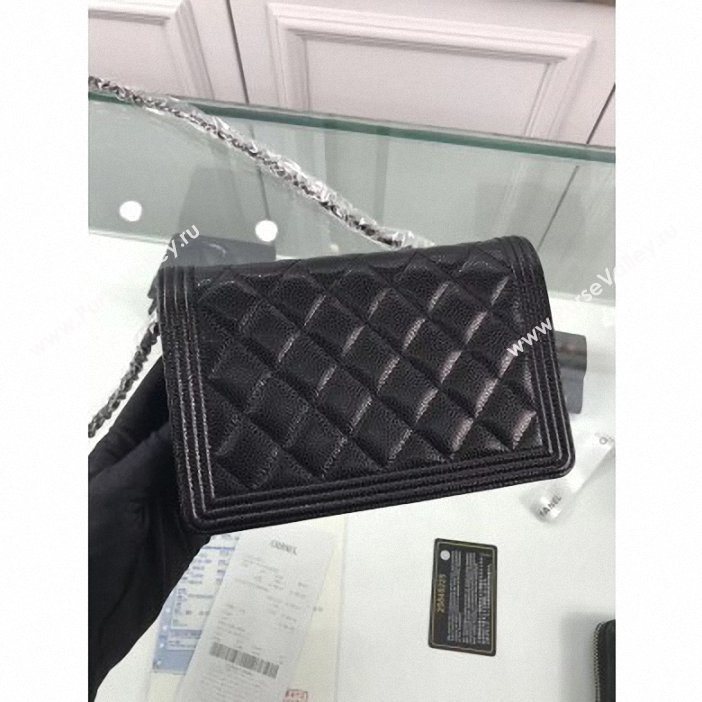 Chanel Grained Leather Boy Wallet On Chain WOC Bag A80287 Black/Silver (hot-9062102)