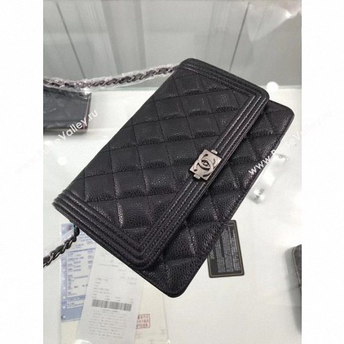 Chanel Grained Leather Boy Wallet On Chain WOC Bag A80287 Black/Silver (hot-9062102)