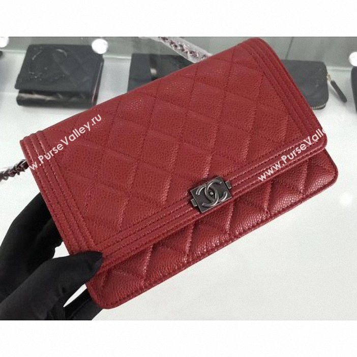 Chanel Grained Leather Boy Wallet On Chain WOC Bag A80287 Red/Silver (hot-9062108)