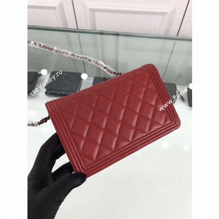 Chanel Grained Leather Boy Wallet On Chain WOC Bag A80287 Red/Silver (hot-9062108)