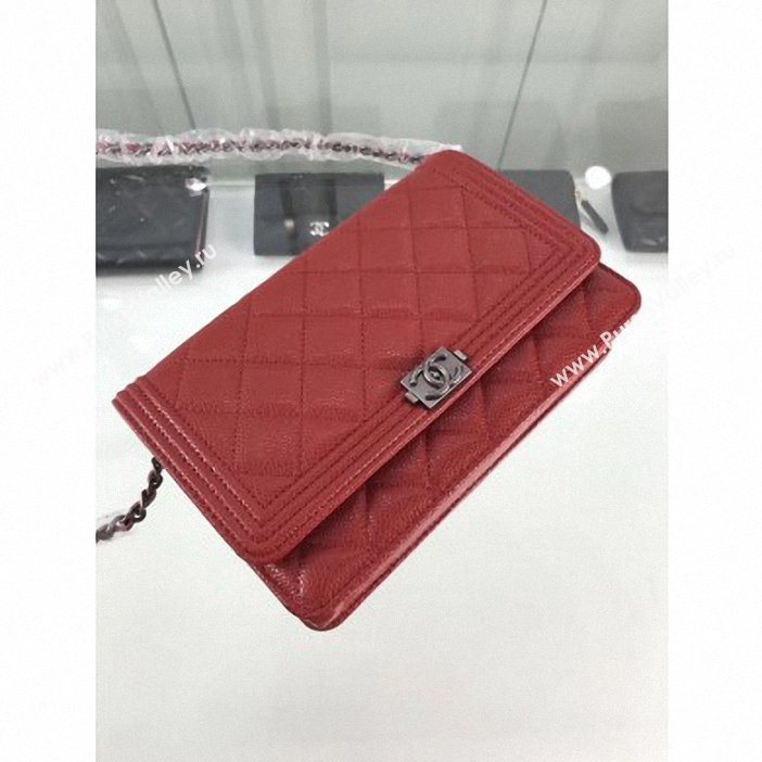 Chanel Grained Leather Boy Wallet On Chain WOC Bag A80287 Red/Silver (hot-9062108)