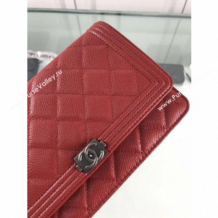 Chanel Grained Leather Boy Wallet On Chain WOC Bag A80287 Red/Silver (hot-9062108)