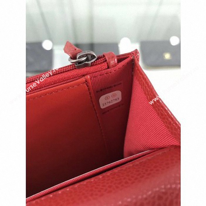 Chanel Grained Leather Boy Wallet On Chain WOC Bag A80287 Red/Silver (hot-9062108)