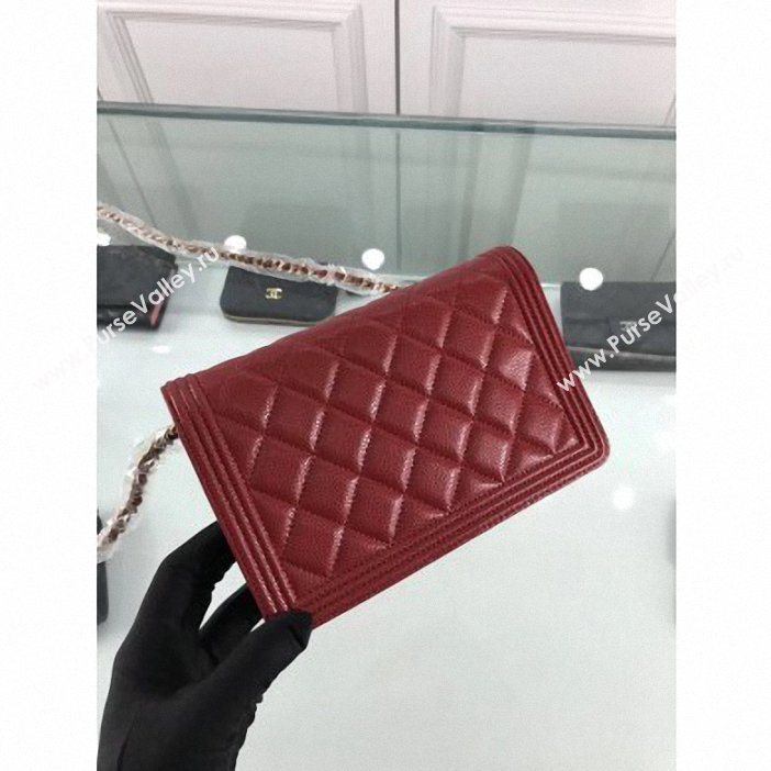 Chanel Grained Leather Boy Wallet On Chain WOC Bag A80287 Red/Gold (hot-9062107)