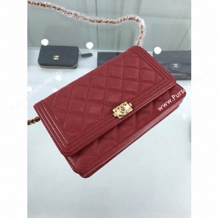 Chanel Grained Leather Boy Wallet On Chain WOC Bag A80287 Red/Gold (hot-9062107)