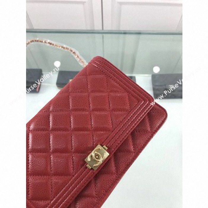 Chanel Grained Leather Boy Wallet On Chain WOC Bag A80287 Red/Gold (hot-9062107)