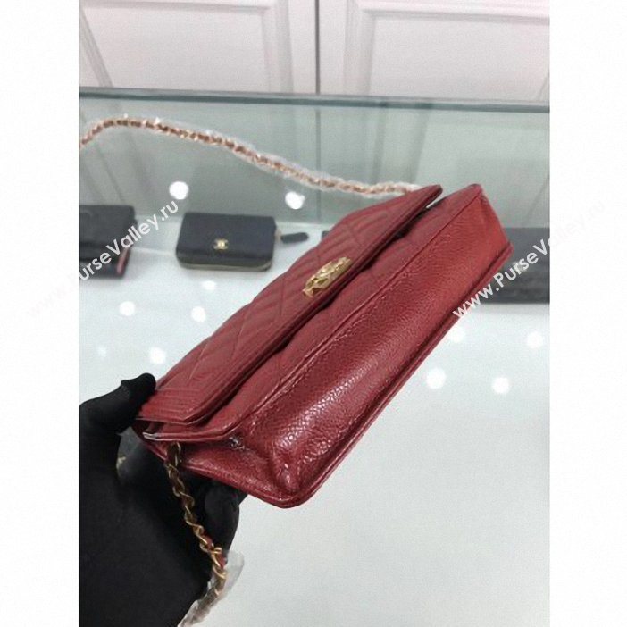 Chanel Grained Leather Boy Wallet On Chain WOC Bag A80287 Red/Gold (hot-9062107)