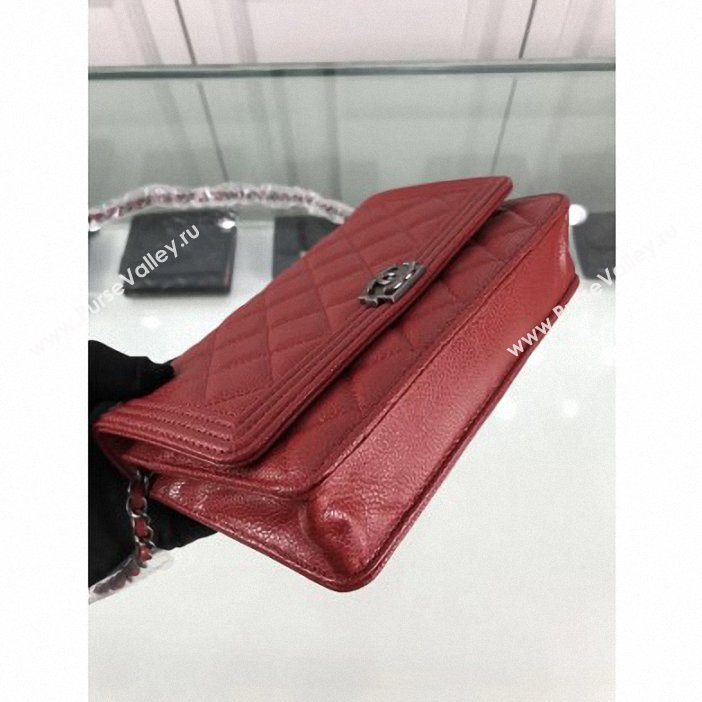 Chanel Grained Leather Boy Wallet On Chain WOC Bag A80287 Red/Silver (hot-9062108)