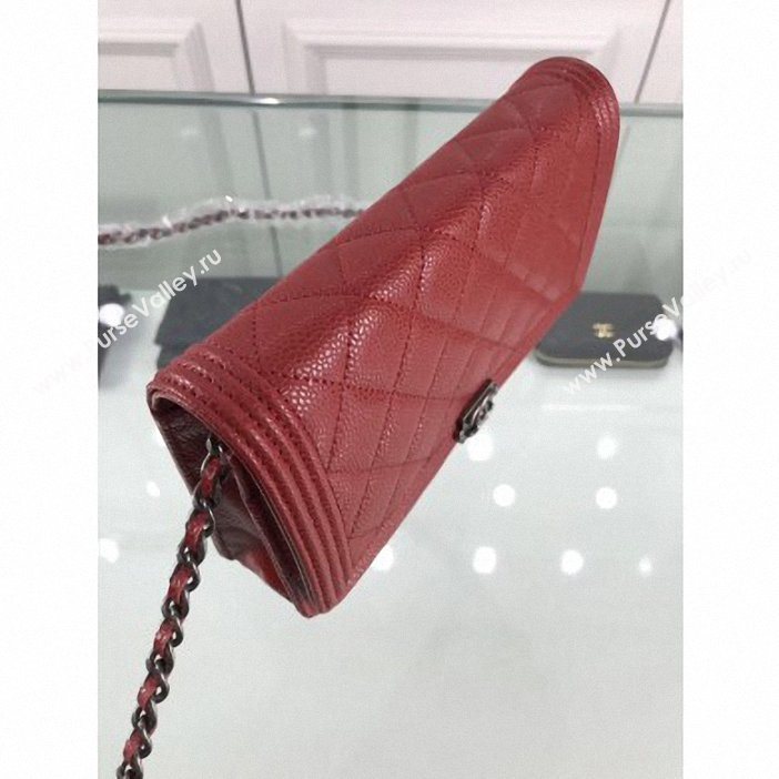 Chanel Grained Leather Boy Wallet On Chain WOC Bag A80287 Red/Silver (hot-9062108)