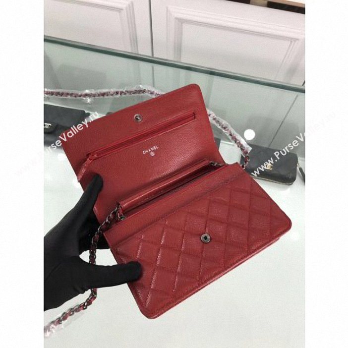 Chanel Grained Leather Boy Wallet On Chain WOC Bag A80287 Red/Silver (hot-9062108)