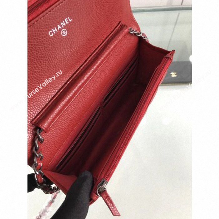 Chanel Grained Leather Boy Wallet On Chain WOC Bag A80287 Red/Silver (hot-9062108)