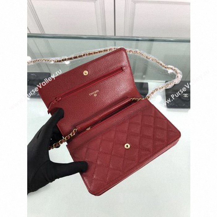 Chanel Grained Leather Boy Wallet On Chain WOC Bag A80287 Red/Gold (hot-9062107)