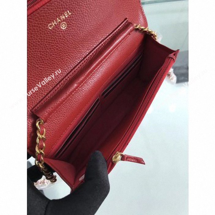 Chanel Grained Leather Boy Wallet On Chain WOC Bag A80287 Red/Gold (hot-9062107)