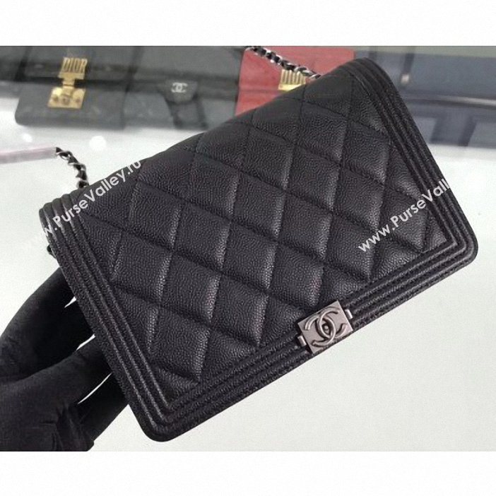 Chanel Caviar Leather Boy Wallet On Chain WOC Bag A80387 Black/Silver (hot-9062110)