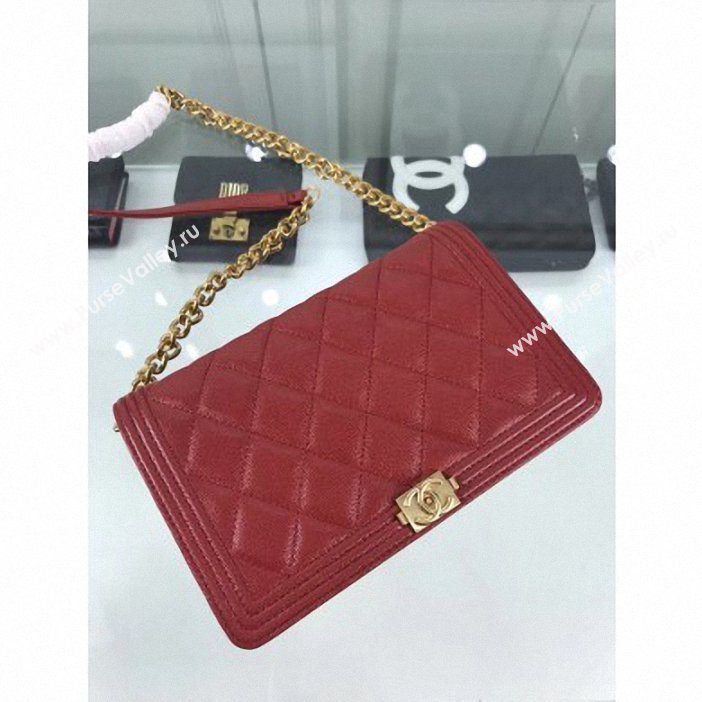 Chanel Caviar Leather Boy Wallet On Chain WOC Bag A81969 Red 2019 (hot-9062119)