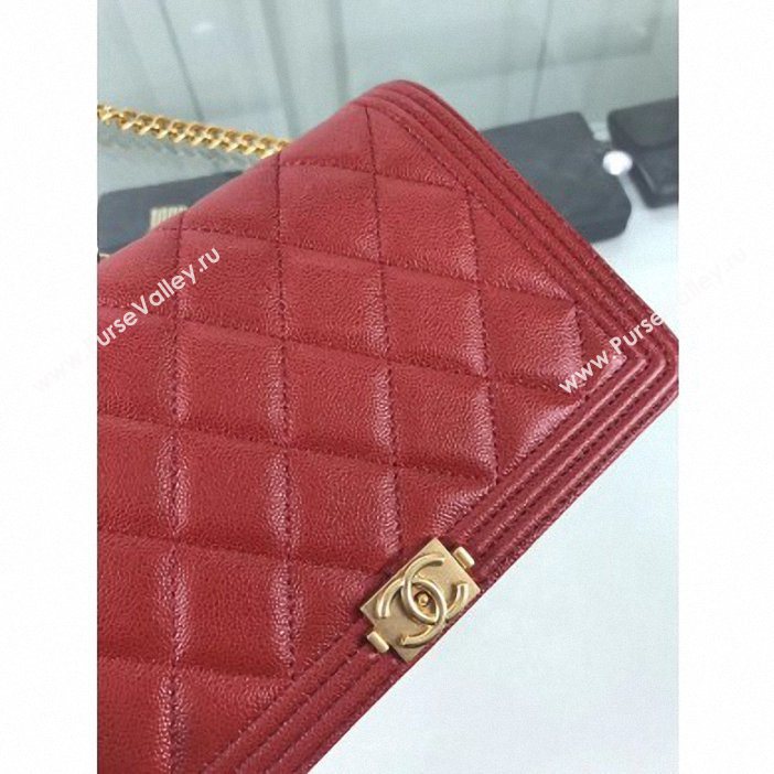 Chanel Caviar Leather Boy Wallet On Chain WOC Bag A81969 Red 2019 (hot-9062119)