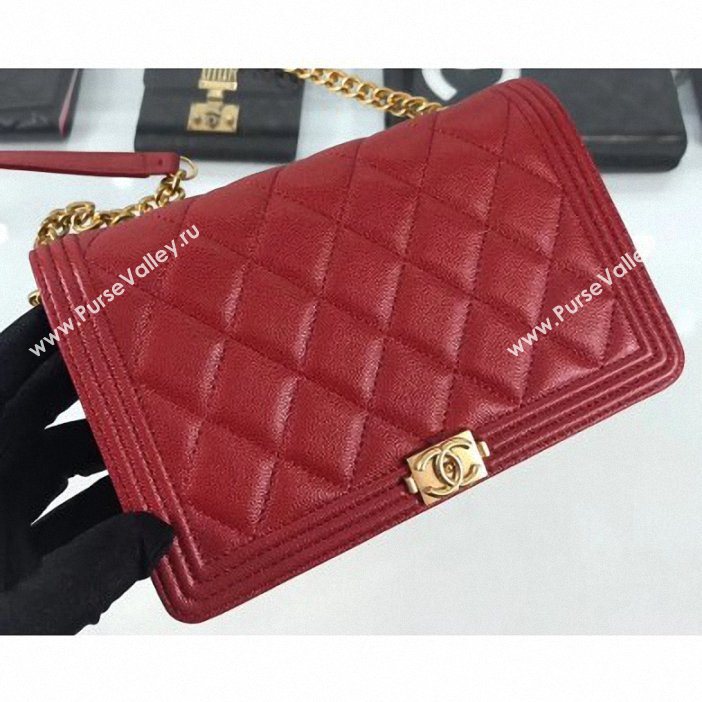 Chanel Caviar Leather Boy Wallet On Chain WOC Bag A81969 Red 2019 (hot-9062119)