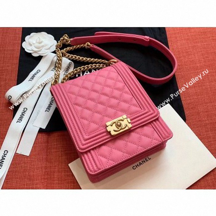 Chanel Boy North/South Small Flap Bag AS0130 Dark Pink 2019 (kana-9062004)