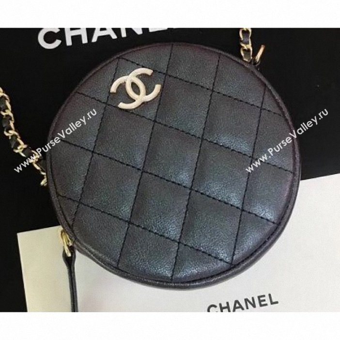 Chanel Iridescent Pearl Caviar Classic Round Clutch with Chain Bag AP0366 Black 2019 (kana-9062018)