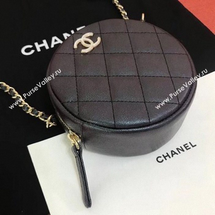 Chanel Iridescent Pearl Caviar Classic Round Clutch with Chain Bag AP0366 Black 2019 (kana-9062018)