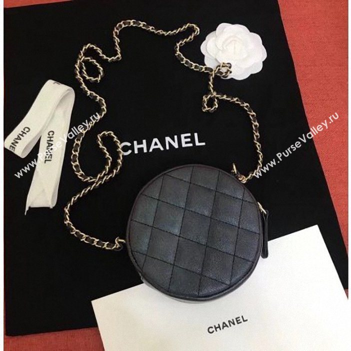 Chanel Iridescent Pearl Caviar Classic Round Clutch with Chain Bag AP0366 Black 2019 (kana-9062018)