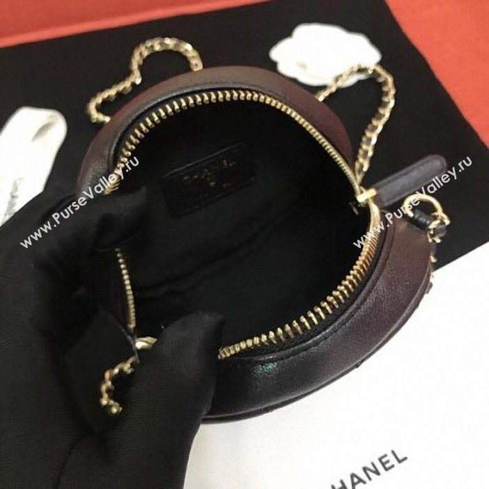 Chanel Iridescent Pearl Caviar Classic Round Clutch with Chain Bag AP0366 Black 2019 (kana-9062018)