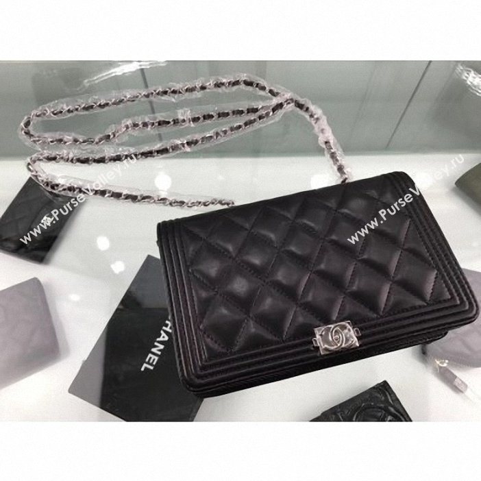 Chanel Lambskin Boy Wallet On Chain WOC Bag A80387 Black/Silver (hot-9062112)