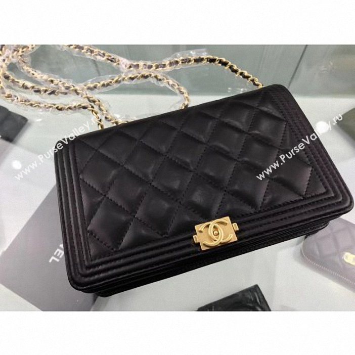 Chanel Lambskin Boy Wallet On Chain WOC Bag A80387 Black/Gold (hot-9062111)