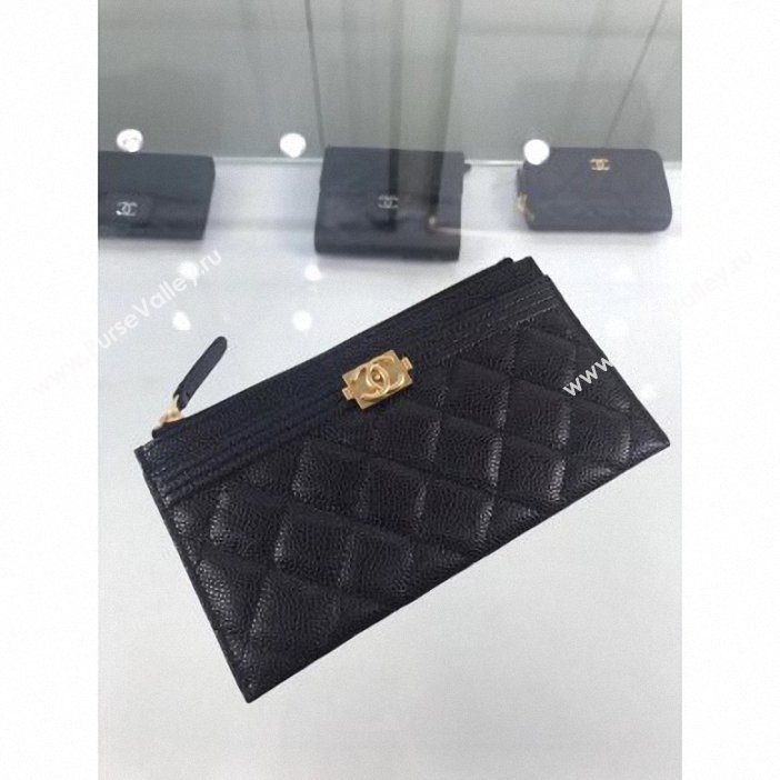 Chanel Grained Leather Boy Pouch Clutch Bag A84478 Black/Gold (hot-9062151)