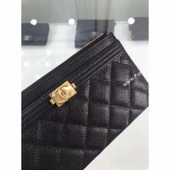 Chanel Grained Leather Boy Pouch Clutch Bag A84478 Black/Gold (hot-9062151)