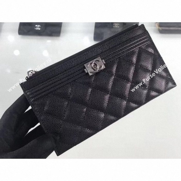 Chanel Grained Leather Boy Pouch Clutch Bag A84478 Black/Silver (hot-9062152)