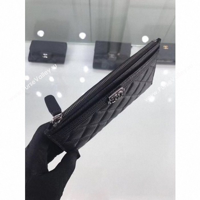 Chanel Grained Leather Boy Pouch Clutch Bag A84478 Black/Silver (hot-9062152)