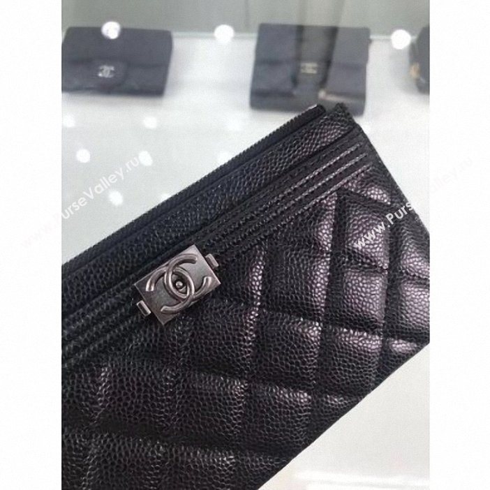 Chanel Grained Leather Boy Pouch Clutch Bag A84478 Black/Silver (hot-9062152)