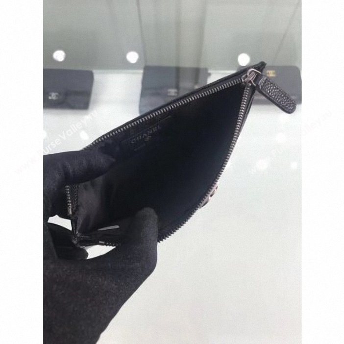 Chanel Grained Leather Boy Pouch Clutch Bag A84478 Black/Silver (hot-9062152)