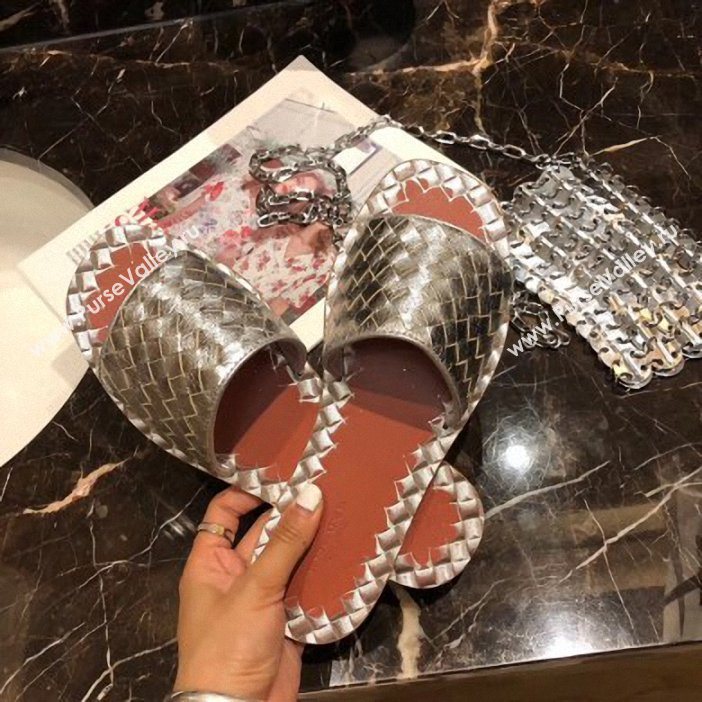 Bottega Veneta Intrecciato Calf Ravello Sandals Silver (modeng-9062513)