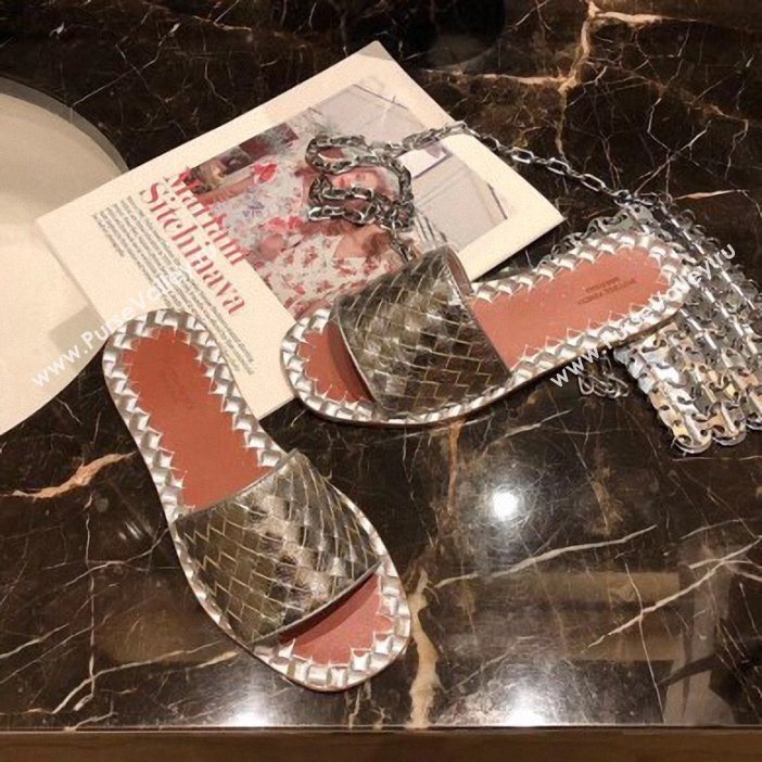 Bottega Veneta Intrecciato Calf Ravello Sandals Silver (modeng-9062513)