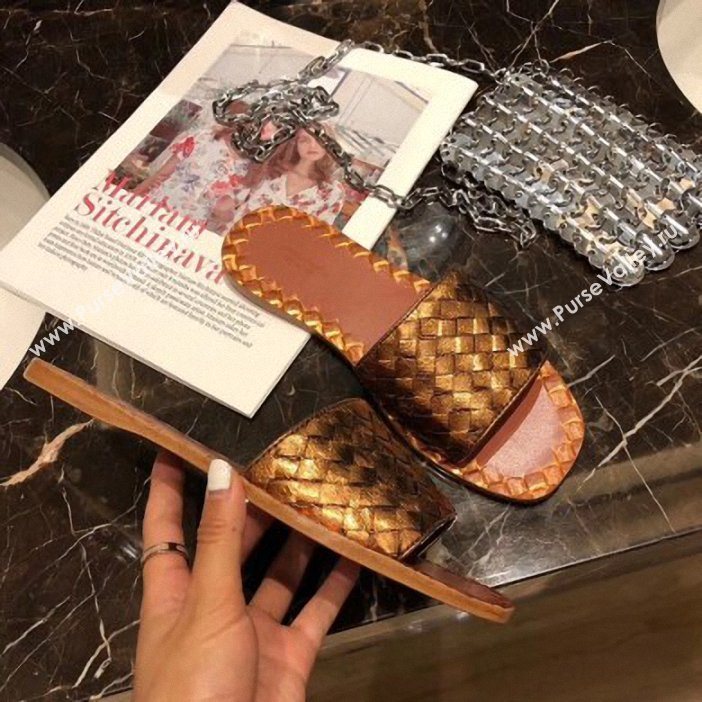 Bottega Veneta Intrecciato Calf Ravello Sandals Bronze (modeng-9062511)