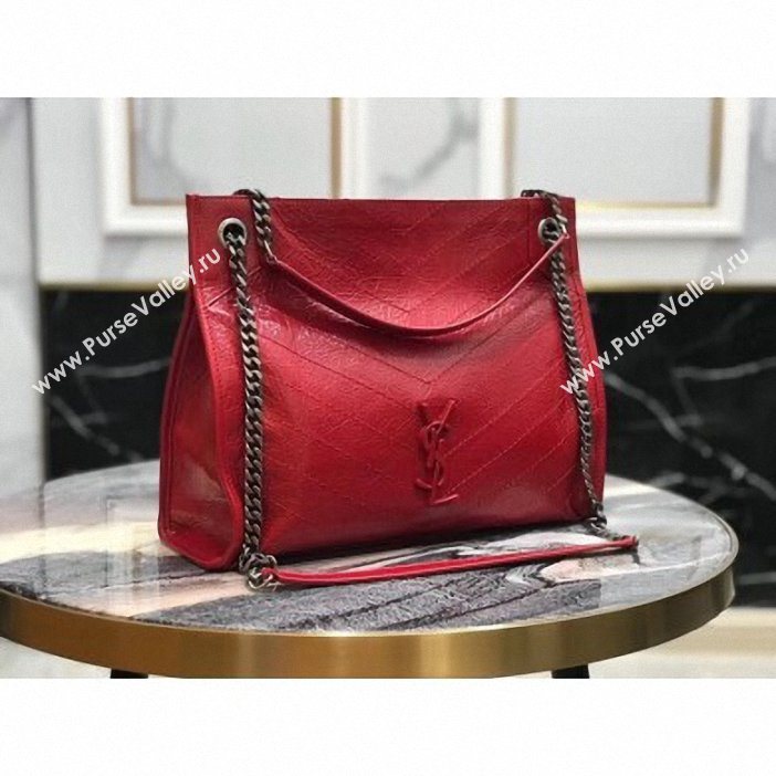 Saint Laurent Crinkled Vintage Leather Niki Medium Shopping Tote Bag 577999 Red 2019 (yida-9062218)