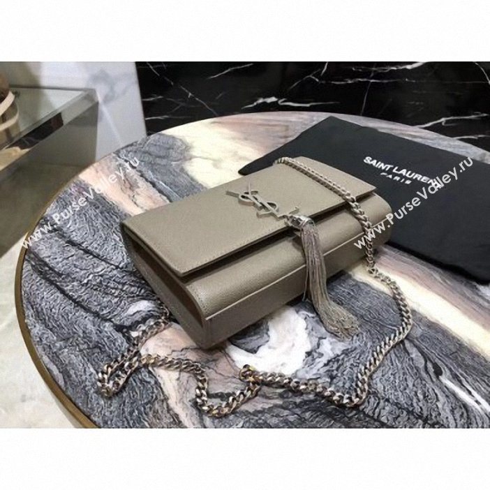 Saint Laurent Grained Leather Kate Chain With Tassel Small Bag 474366 Etoupe/Silver (yida-9062210)