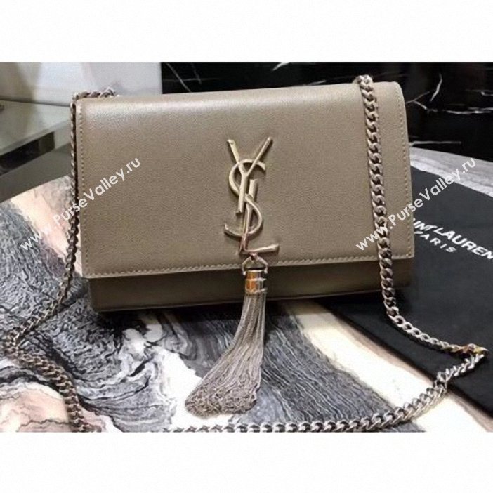 Saint Laurent Grained Leather Kate Chain With Tassel Small Bag 474366 Etoupe/Silver (yida-9062210)