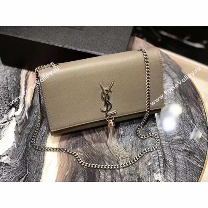 Saint Laurent Grained Leather Kate Chain With Tassel Medium Bag 354119 Etoupe/Silver (yida-9062204)