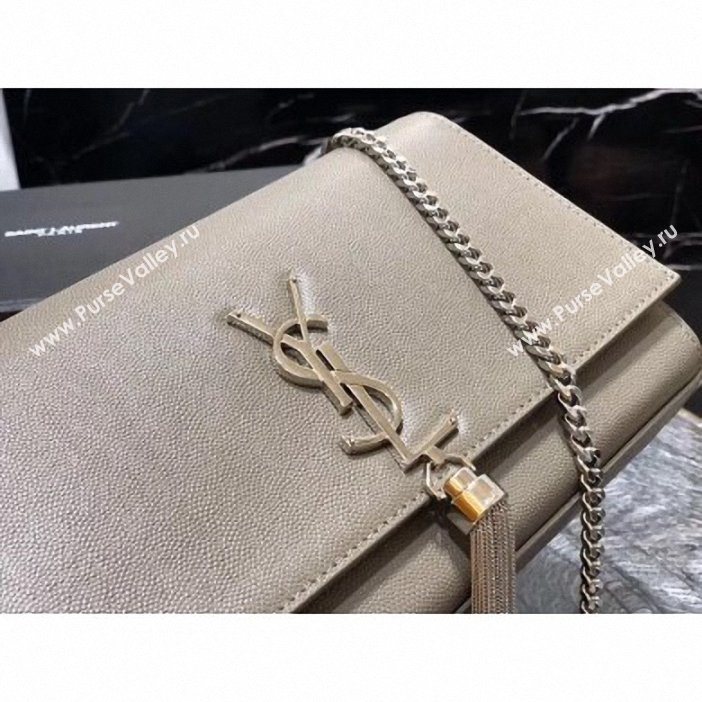 Saint Laurent Grained Leather Kate Chain With Tassel Medium Bag 354119 Etoupe/Silver (yida-9062204)