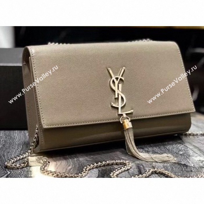 Saint Laurent Grained Leather Kate Chain With Tassel Medium Bag 354119 Etoupe/Silver (yida-9062204)