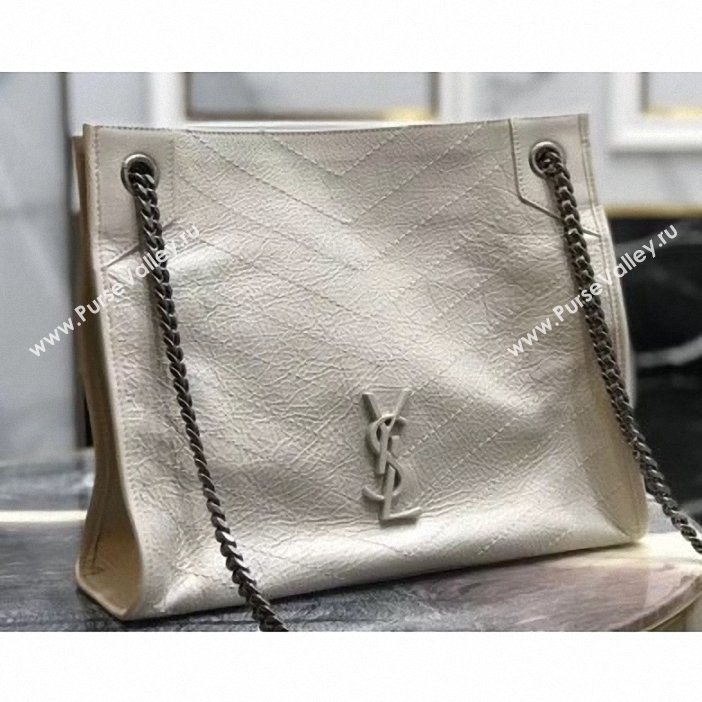 Saint Laurent Crinkled Vintage Leather Niki Medium Shopping Tote Bag 577999 Off White 2019 (yida-9062217)